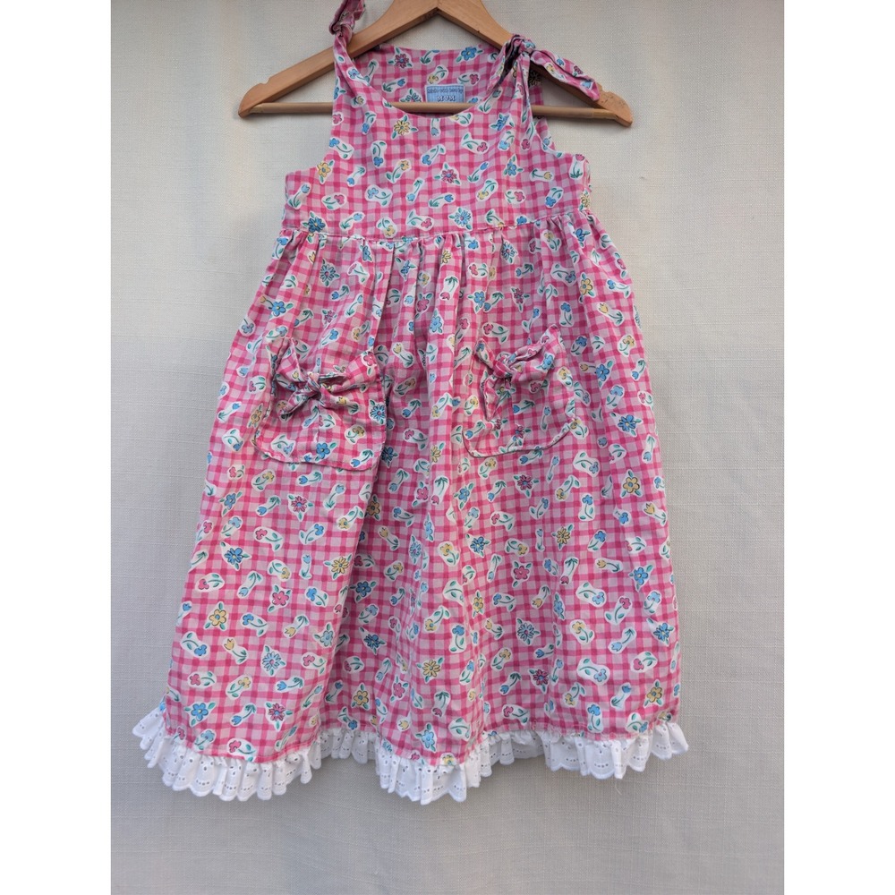Handmade Cottagecore Pinafore Girls Toddler Pink White Cotton Blend Retro‎